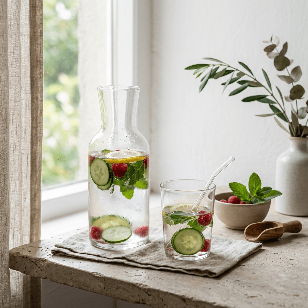 Minimalist wellness still life with infused water